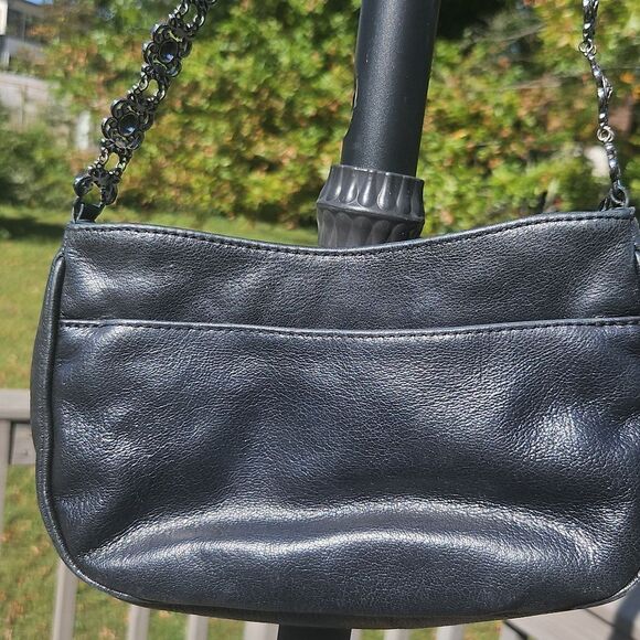 Brighton Black Leather Flower Appliqué Shoulder Bag - Picture 5 of 9